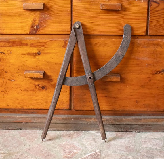 Antique Large Wooden Blackboard Geometry Compass – Teacher's Math Drawing Instrument