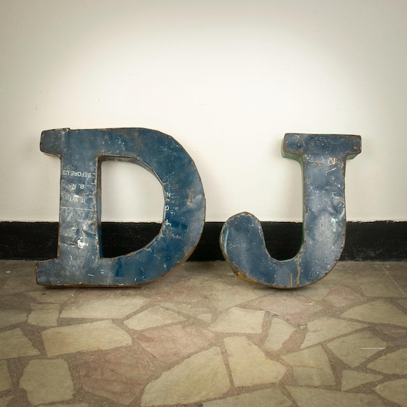Vintage Industrial Metal Letters “D” and “J”