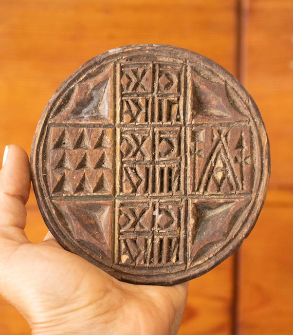 Vintage 19th Century Ritual Bread Stamp (Prosfora) – Hand-Carved Wooden Orthodox Bread Seal