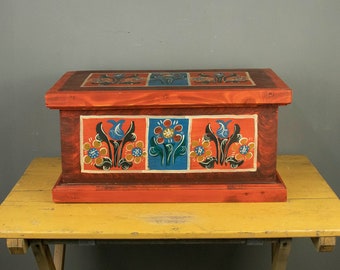 Vintage Red Romanian Handmade Painted Chest