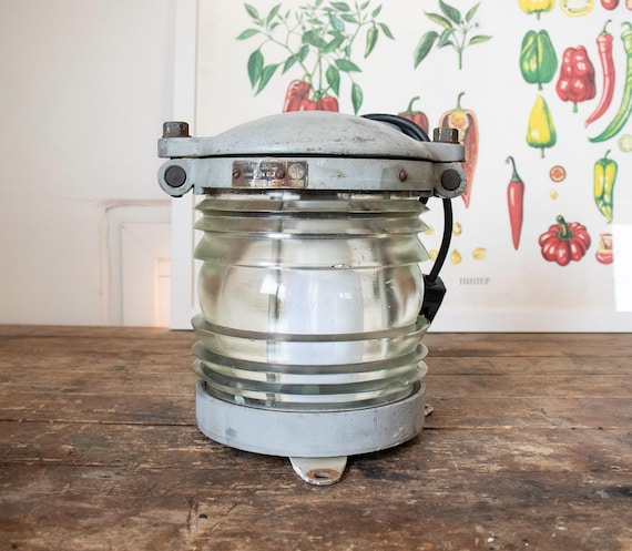 Vintage USSR Ship Lantern – 1980s Nautical Light with Clear Ribbed Glass