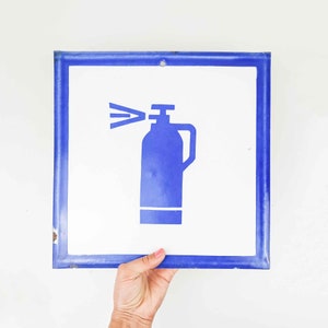 Square Vintage Enamel Sign , Vintage Factory Sign &quot;Fire Extinguisher&quot;