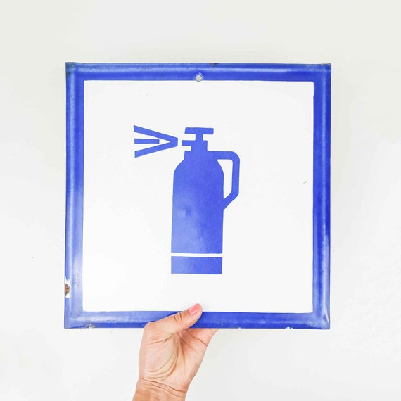 Square Vintage Enamel Sign , Vintage Factory Sign "Fire Extinguisher"
