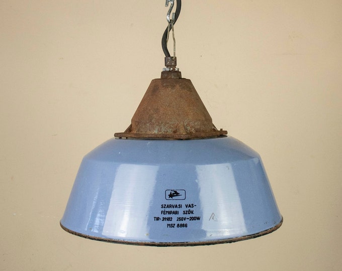 Blue Enamel Pendant Factory Light with Metal Top