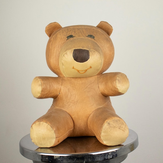 Vintage Leather Stuffed Teddy Bear