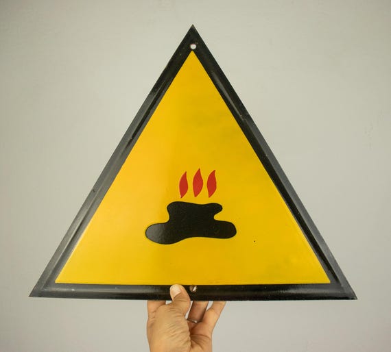 Vintage Enamel Factory Sign "Beware of Oil Spills"