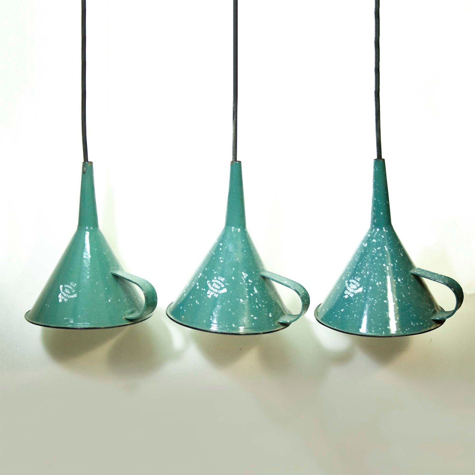 Set of 3 Large Vintage Enamel Funnels Turned Into Lamps Big Etsy UK