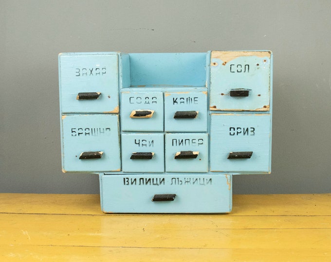 Vintage Farmhouse Herb Cabinet with Drawers