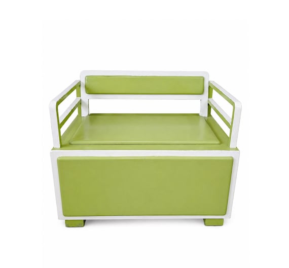 Vintage Hungarian Storage Bench, Mid Century Green Entryway Bench