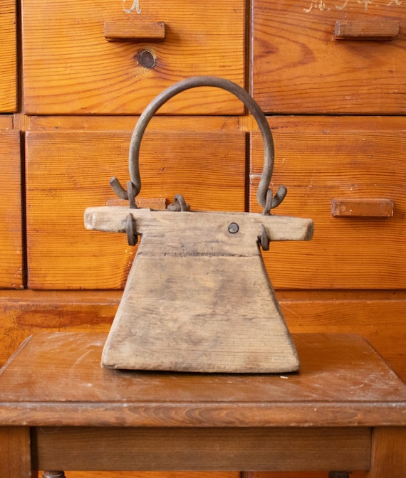 Antique Indian Wooden Oil Purse, Primitive Hand-Carved Oil Carrier