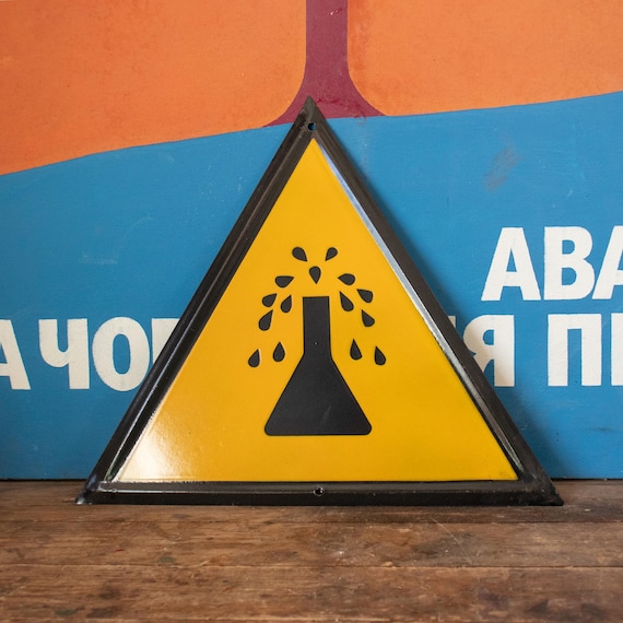 Rare Factory "Beware of Chemicals" Porcelain Enamel Sign