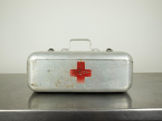 Vintage Hungarian Military First Aid Box, Metal Medical Case with Red Cross