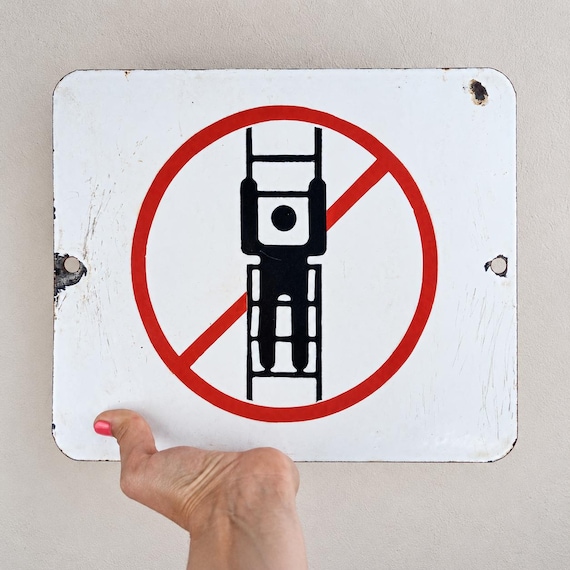 Vintage Porcelain Enamel Safety Sign – Do Not Climb Ladder – Rare Industrial Factory Warning Sign