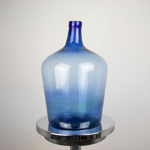 Vintage Hand-Blown Blue Glass Bottle