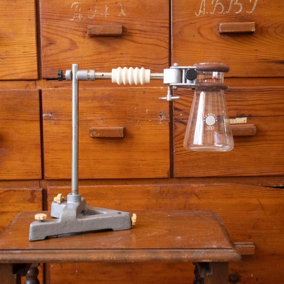 Vintage Lab Stand with Erlenmeyer Flask