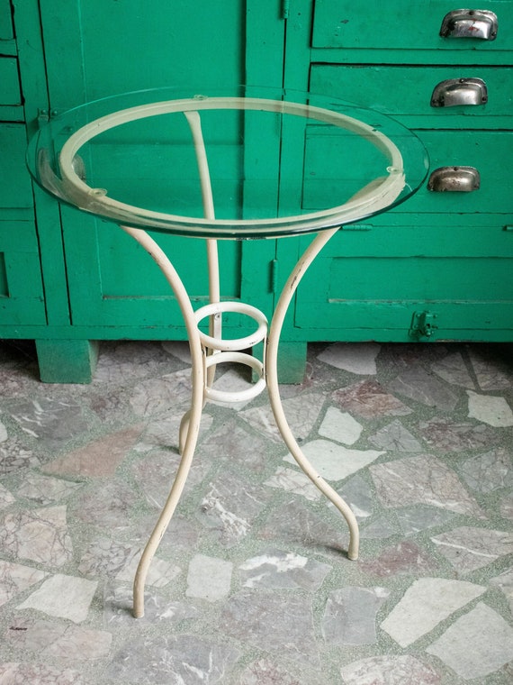 Vintage Metal Table with Round Glass Top