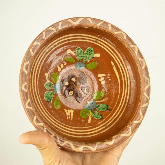Vintage Romanian Traditional Clay Pottery Bowl