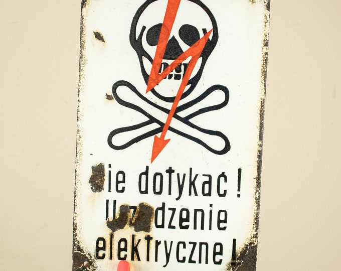 Vintage Polish Enamel Sign with Skull