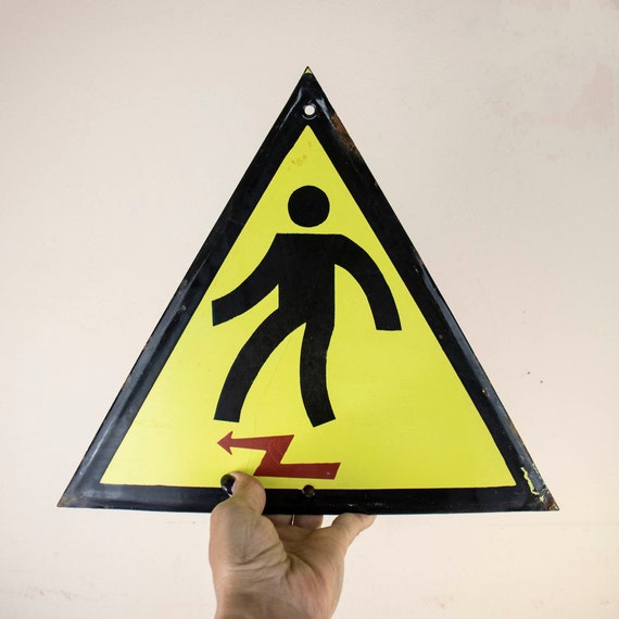 Vintage Warning Factory Sign (High Voltage) , Vintage Enamel Sign, Porcelain Enamel Factory Sign