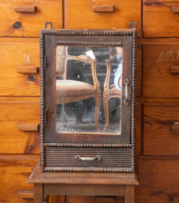 Vintage Art Deco Wall Cabinet with Mirror