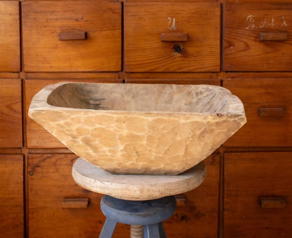 Large Vintage Hand-Carved Wooden Dough Bowl