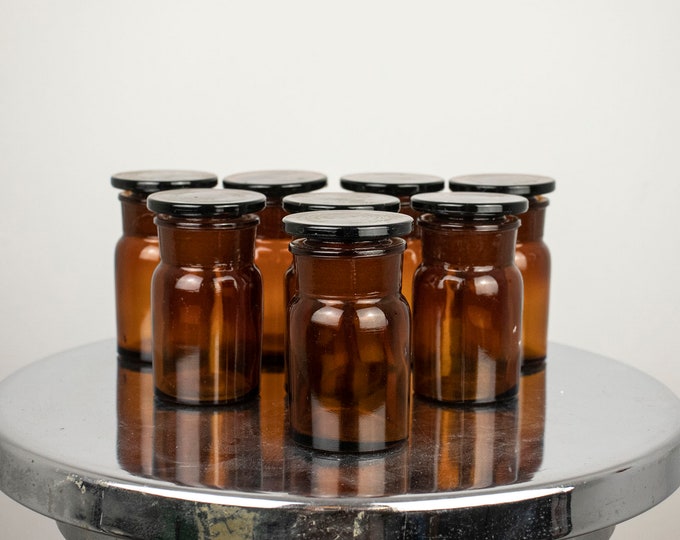 Set of 8 Brown Vintage Apothecary Bottles
