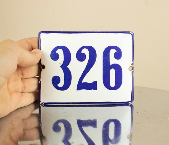 Porcelain Enamel Street Number Sign 326, Enamel House Number 326 Plate , Vintage Street Numbers Sign