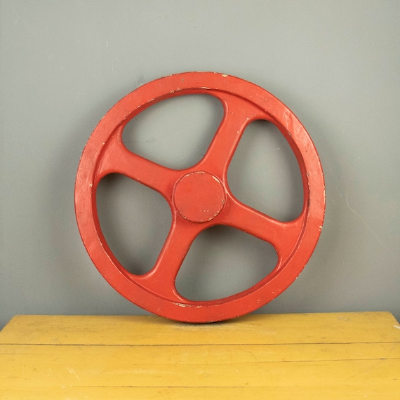 Vintage Wood Foundry Mold Wheel, Industrial Wheel Foundry Mold, Red Wooden Cast Wheel