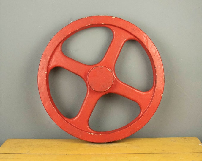 Vintage Wood Foundry Mold Wheel, Industrial Wheel Foundry Mold, Red Wooden Cast Wheel