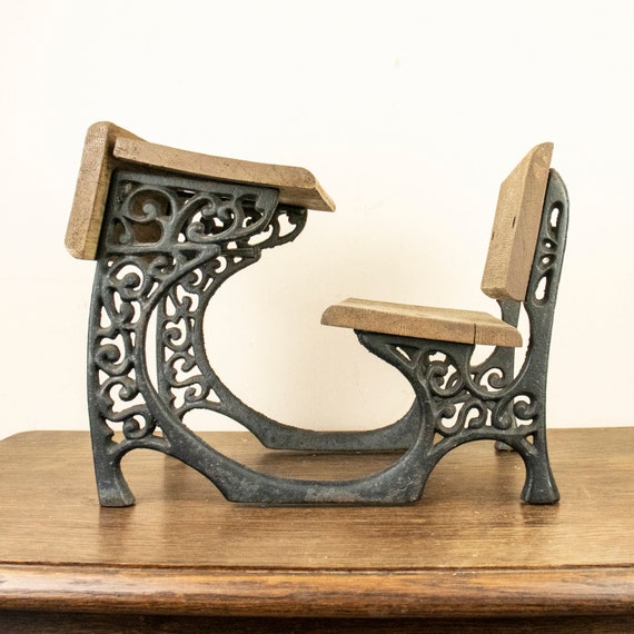 Vintage Dollhouse School Desk, Decorative Cast-iron School Desk
