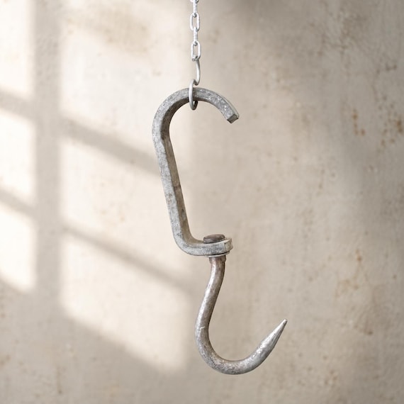 Vintage Steel Butcher Hook, Industrial Meat Hanging Hook, Rustic Decor
