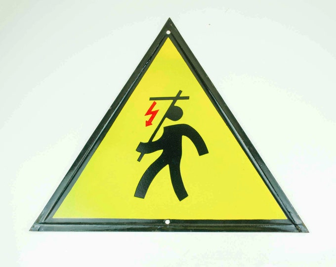 Factory Enamel Sign, Porcelain Enamel Sign 'Beware High Voltage"