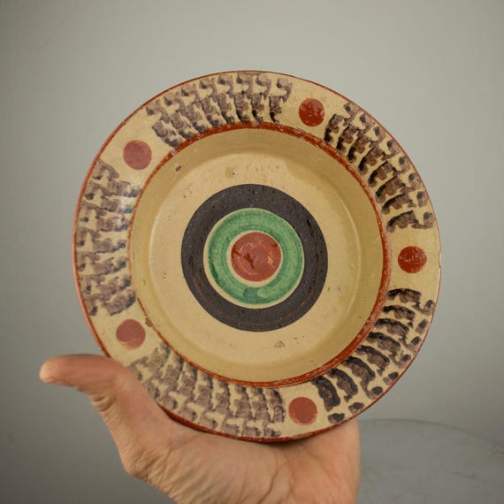 Vintage Bulgarian Traditional Clay Pottery Bowl