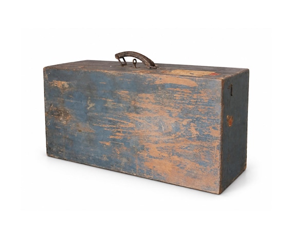 Vintage Wooden Travel Suitcase with Key – Distressed Storage Case – Rustic Industrial Decor