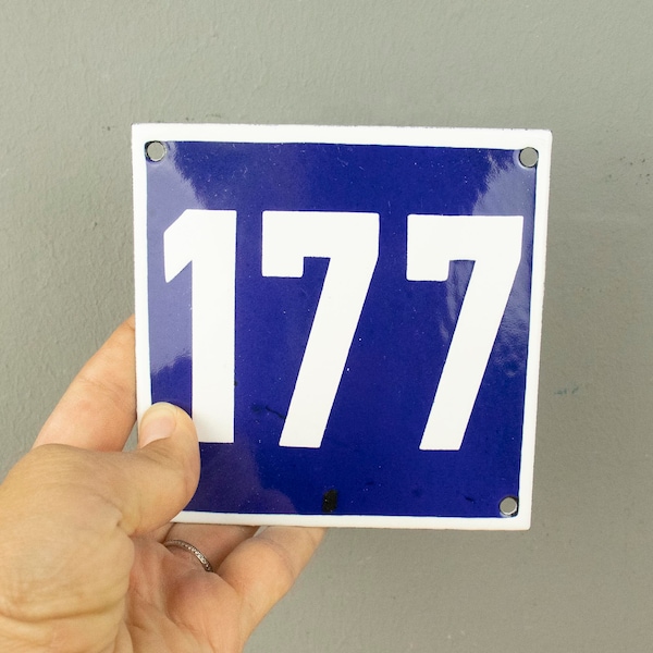 Vintage Porcelain Enamel Street Number Sign Number 177