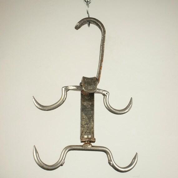 Set of 2 Dutch Vintage Metal Butcher Shop Meat Hooks