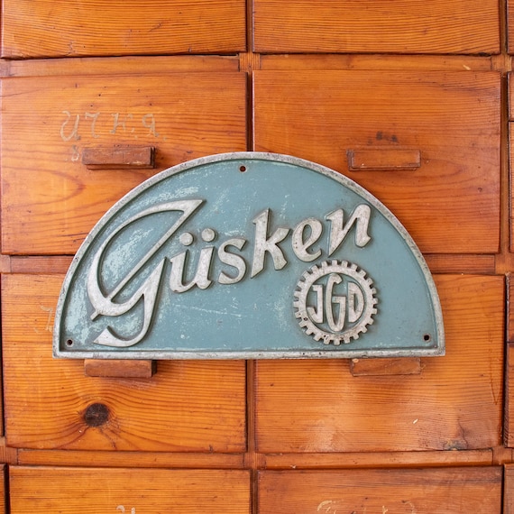 Vintage Aluminium GUSKEN Velvet Looms Machine Sign from the '70s