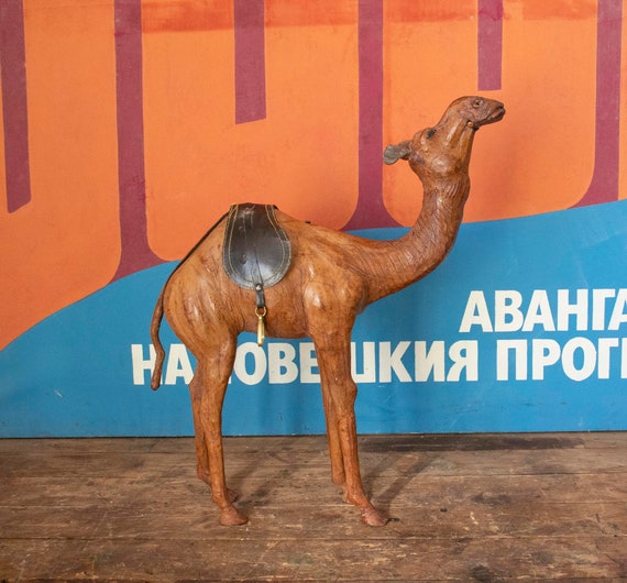Large Vintage Leather Wrapped Camel Figurine