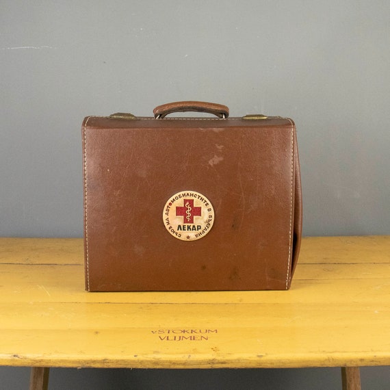 Vintage  Doctor's Briefcase with a Red Cross