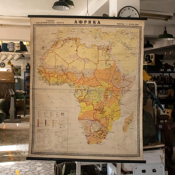 Vintage Economic Map of Africa, Schoolmap 1960s