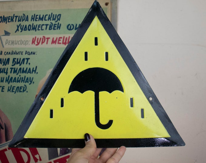 Vintage "Keep out of the rain" 70's Enamel Sign, Old Porcelain Sign