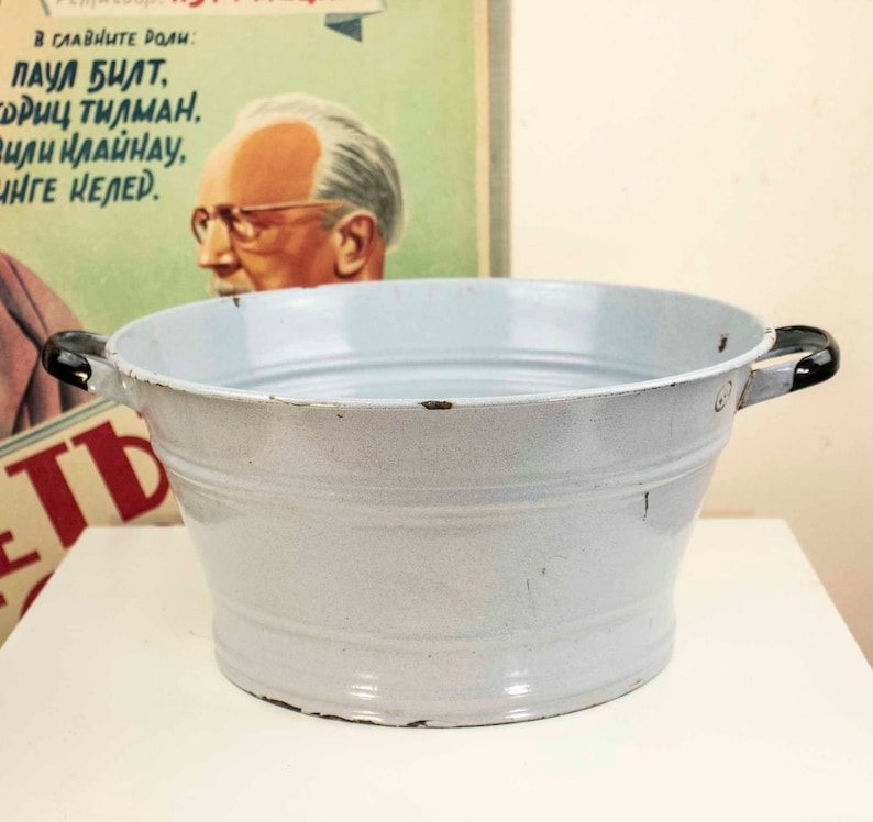 Vintage Enamel Basin Gray Porcelain Enamel Basin With Handles Etsy
