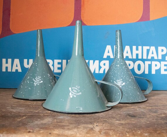 Large 1953 Vintage Enamel Funnels