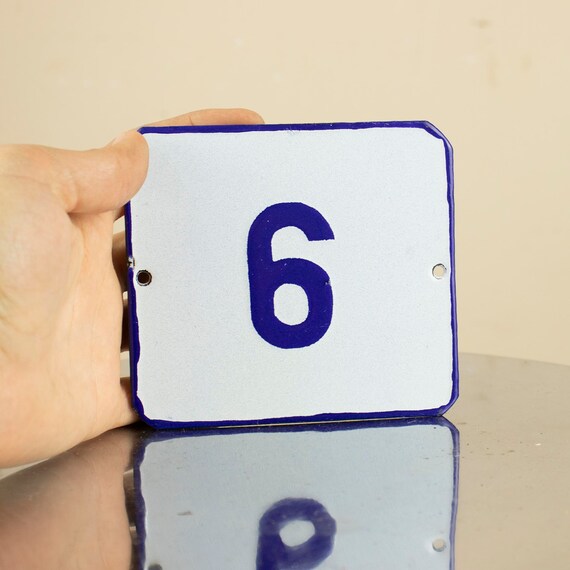Porcelain Enamel Street Number Sign 6, Enamel House Number 6 Plate , Vintage Street Numbers Sign