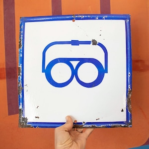 Vintage Bulgarian Enamel Sign  with Safety Glasses Symbol