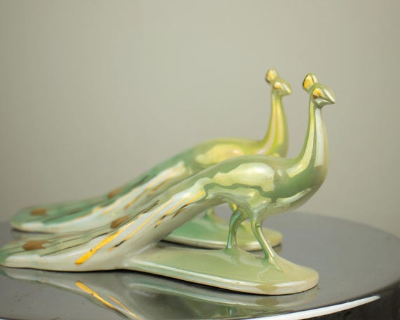 Set of 2 Vintage Porcelain Peacock Figurines