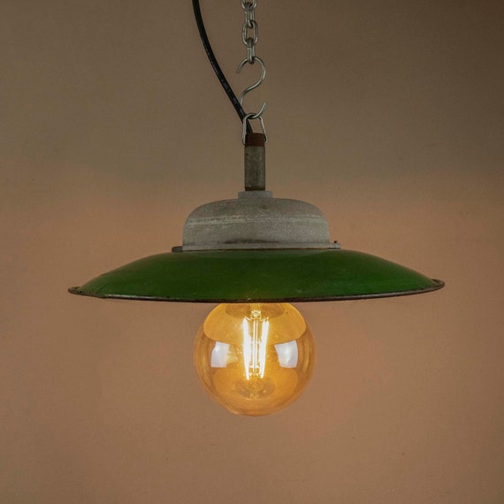 Vintage emaille hanglamp met grote Edison groen emaille - Nederland
