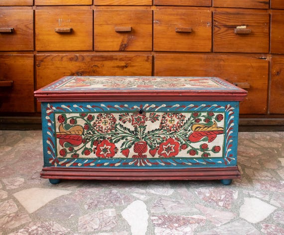 Vintage Hand-Painted Transylvanian Folk Art Chest