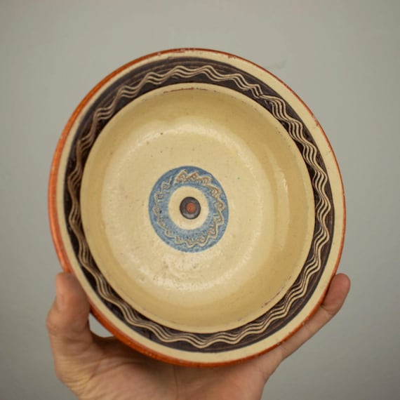 Vintage Bulgarian Traditional Clay Pottery Bowl