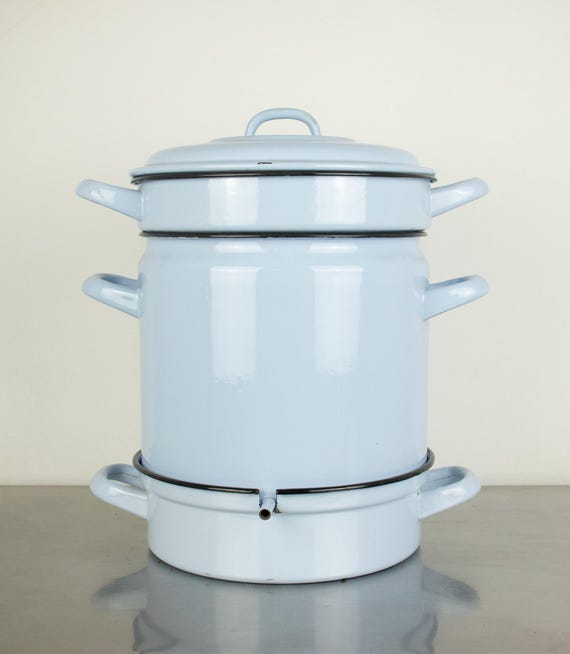 Vintage Russian Enamel Соковарка – Light Blue Steam Juicer